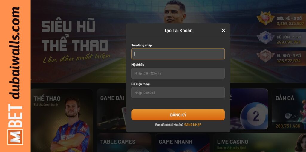 Đăng ký là bước đầu để được nhận tiền từ nhà cái Mbet